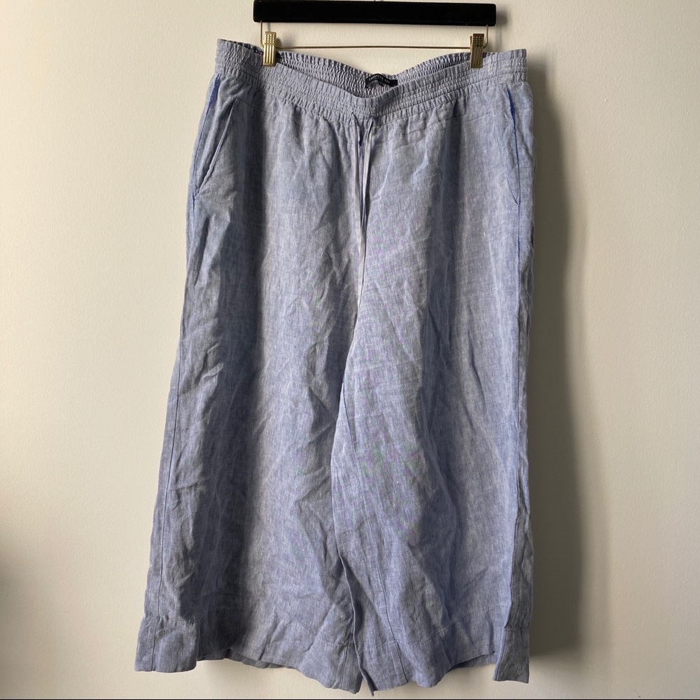 Lafayette 148 New York Riverside Wide Leg Crop Linen Pants Light Blue Size XXL